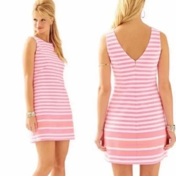 Lilly Pulitzer Eden Shift Tropical Barbie Pink and White Striped Dress Medium - Picture 10 of 10
